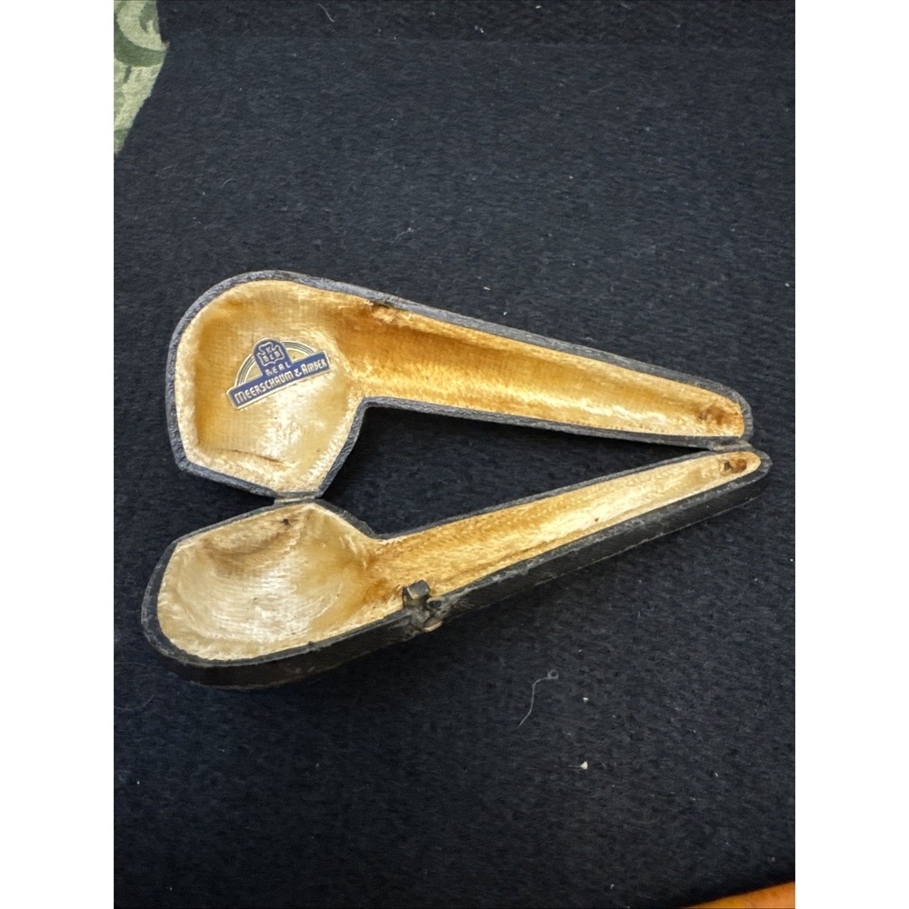 Vintage Block Meerschaum Pipe Amber Stem Hand Carved Estate Tobacco Pipe Case - Picture 14 of 16